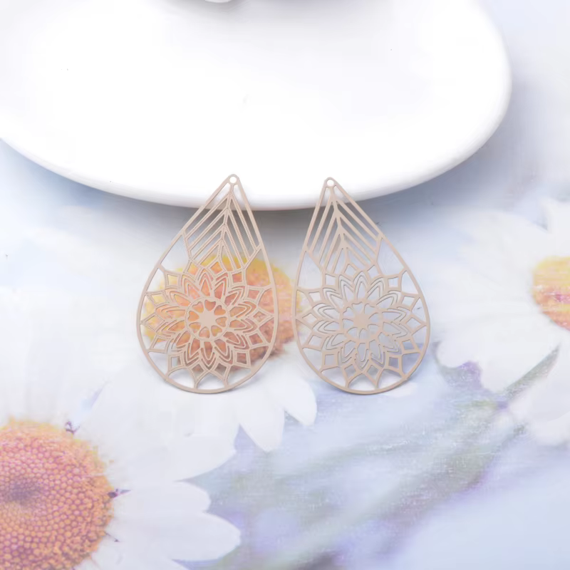 Miniature : 2 estampes gouttes rosace - 42 x 26 mm - 10 coloris - laiton