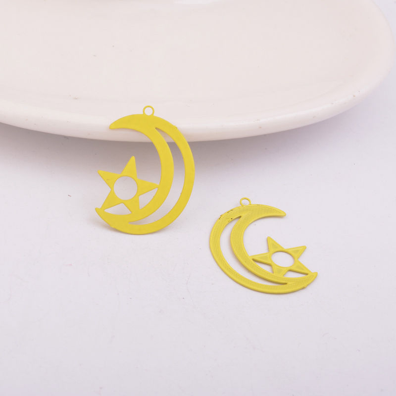 Miniature : 2 estampes croissant de lune et étoile  - 25 x 19 mm - 10 coloris - laiton