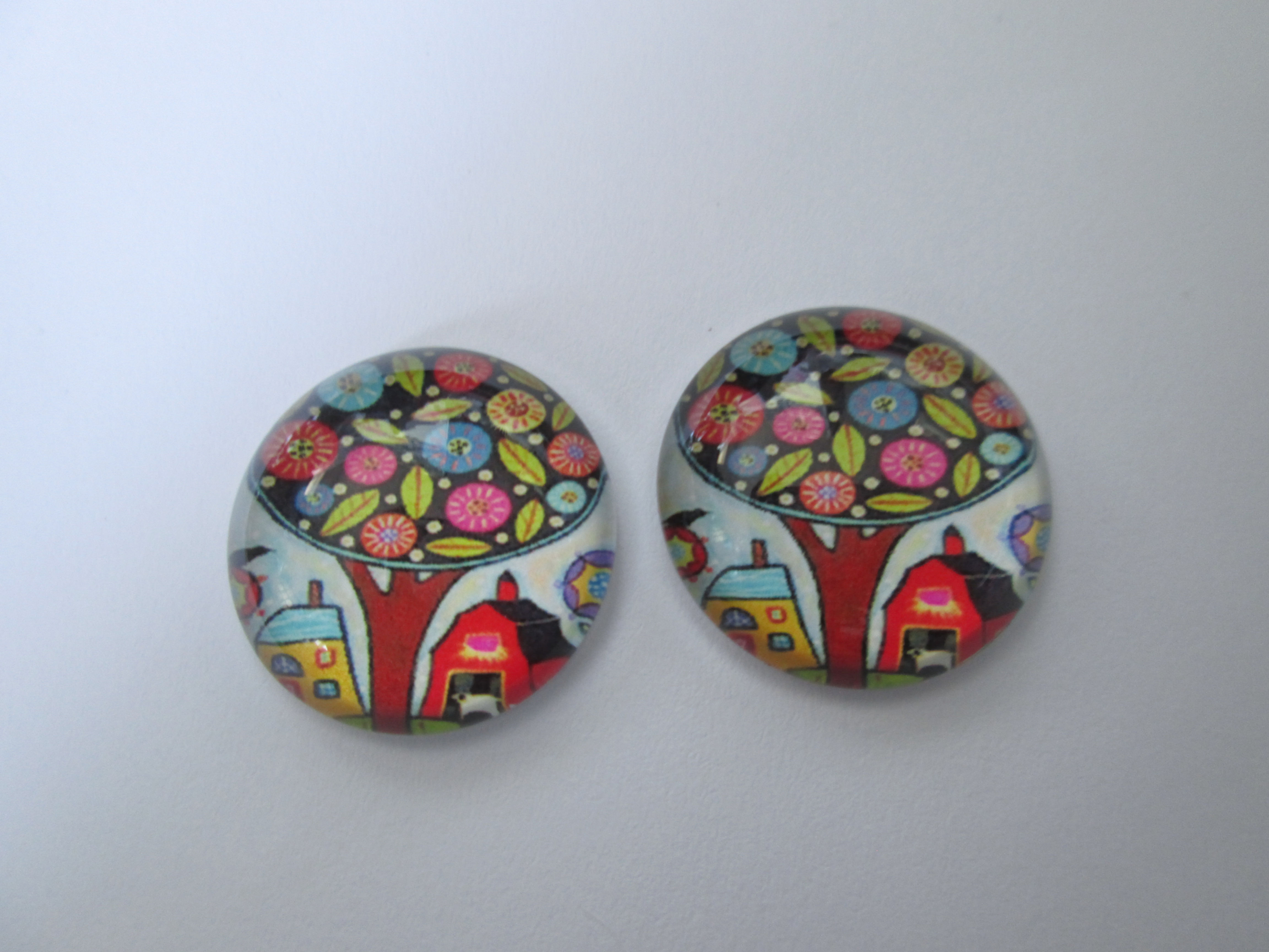 20 mm - 2 cabochons ronds arbre de vie - verre imprimé