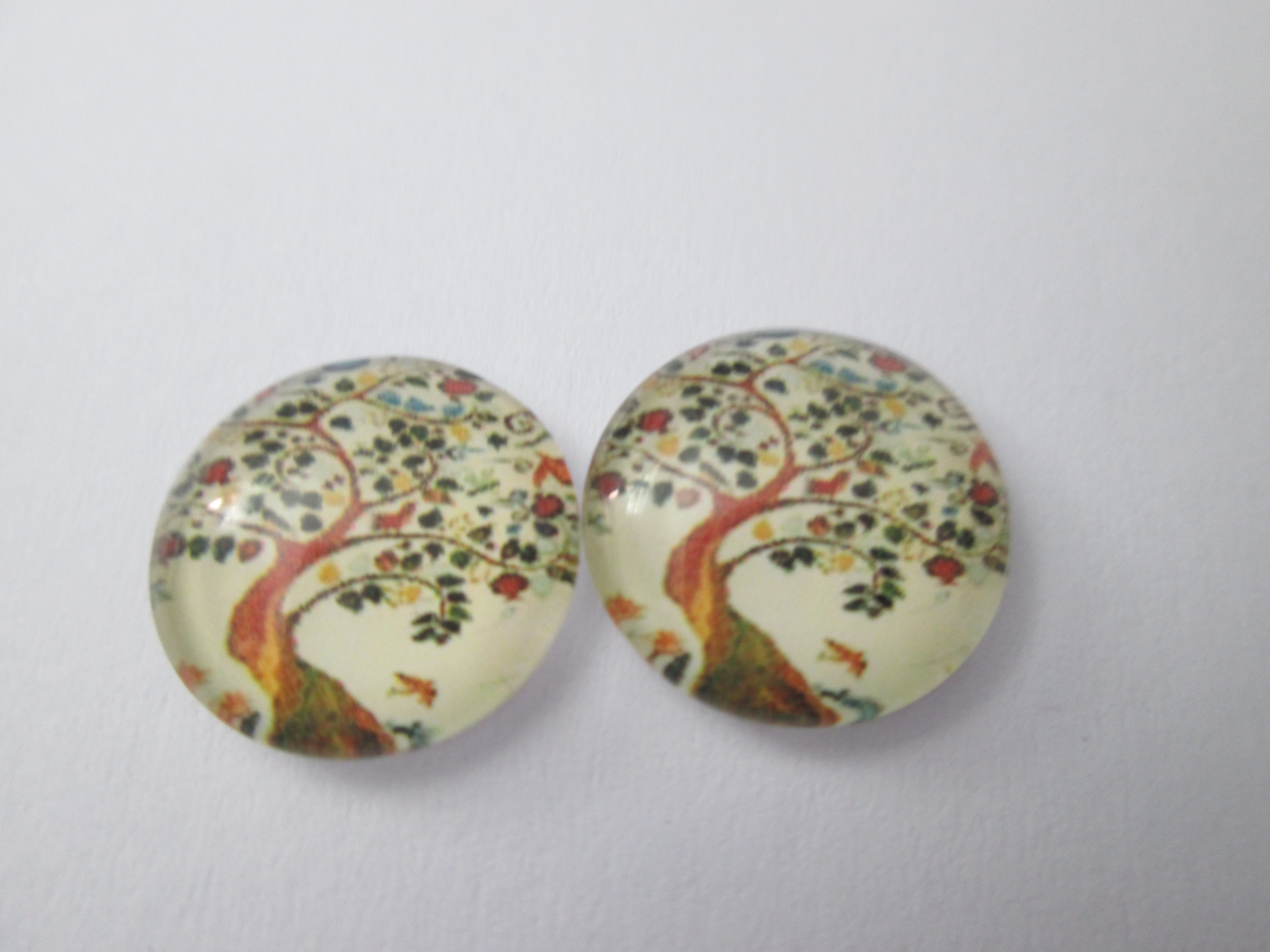 12  mm - 2 cabochons arbre de vie - verre imprimé