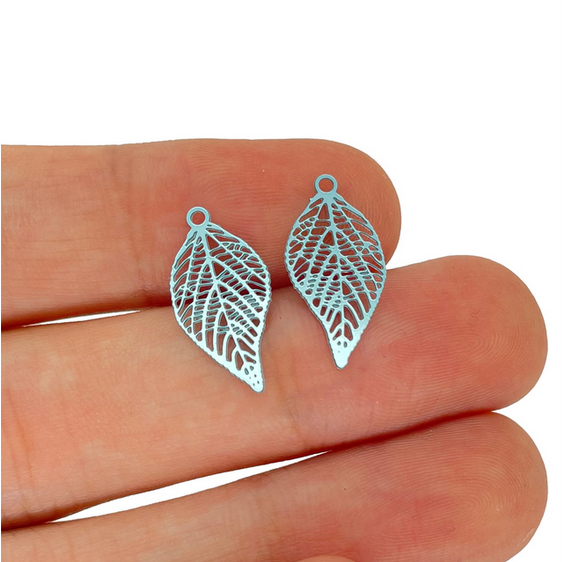 Miniatura: 4 estampes feuilles - 19 x 10 mm - acier inoxydable coloré  - 16 coloris