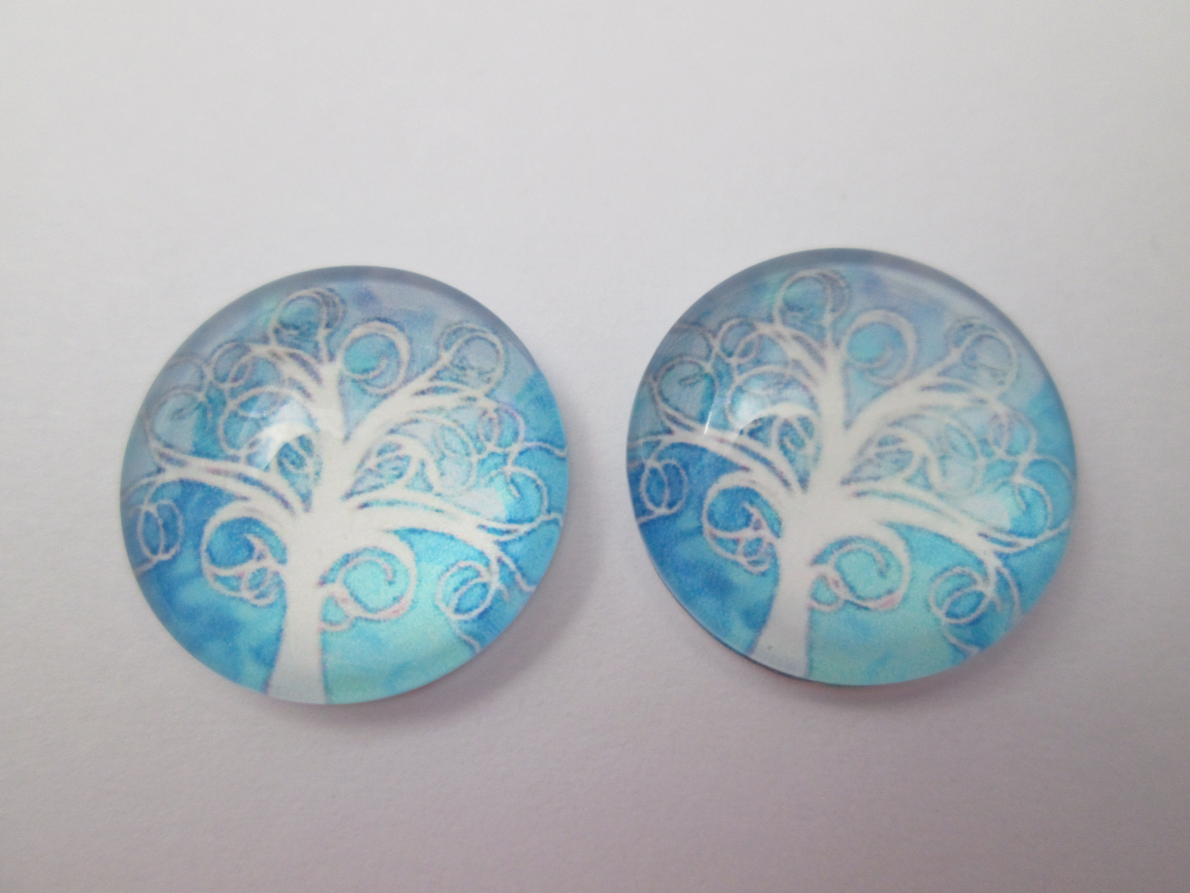 14  mm - 2 cabochons arbre de vie - verre imprimé
