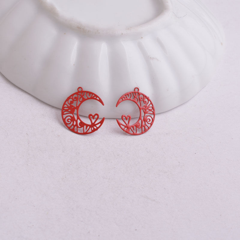 Thumbnail: 4 crescent moon and heart prints - 16 x 14 mm - 9 colors - brass