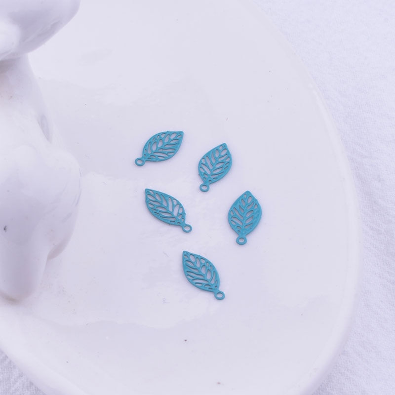 Miniatura: 10 estampes feuilles - 11 x 5 mm - laiton peint - 14 coloris