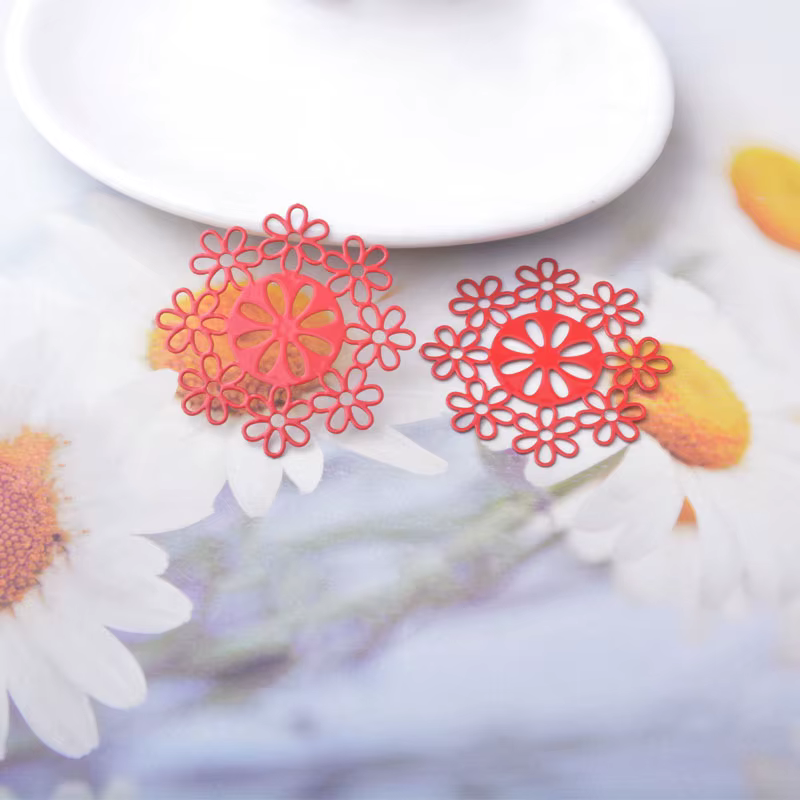 Miniature : 2 estampes fleurs - 40 x 40 mm - 10 coloris - laiton