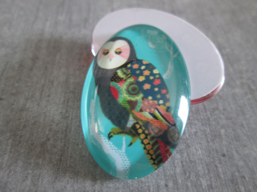 Miniature : 30 x 20 mm - cabochon verre ovale - hibou - 8 modèles