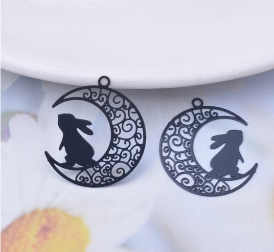 Thumbnail: 2 rabbit on crescent moon prints - 25 x 21 mm - 7 colors to choose from
