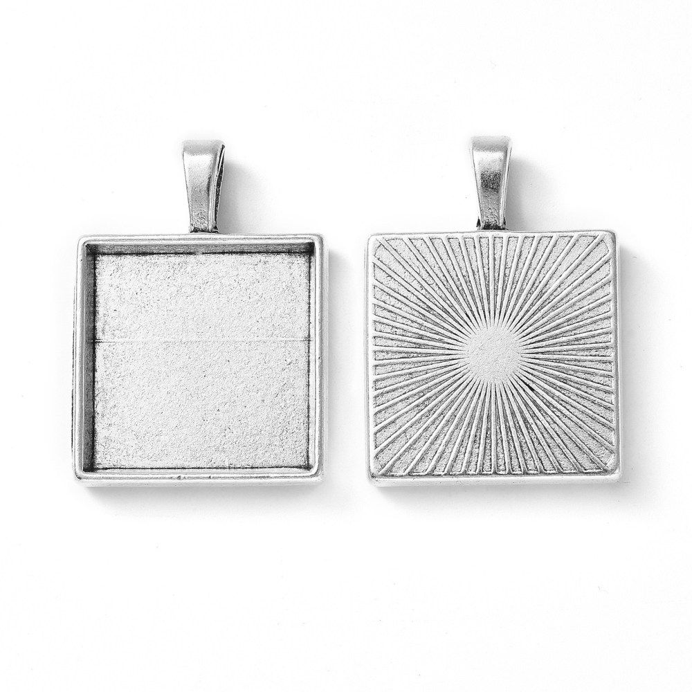 pendentif métal 32 x 24 mm avec bélière - support carré - cabochon 20 x 20 mm