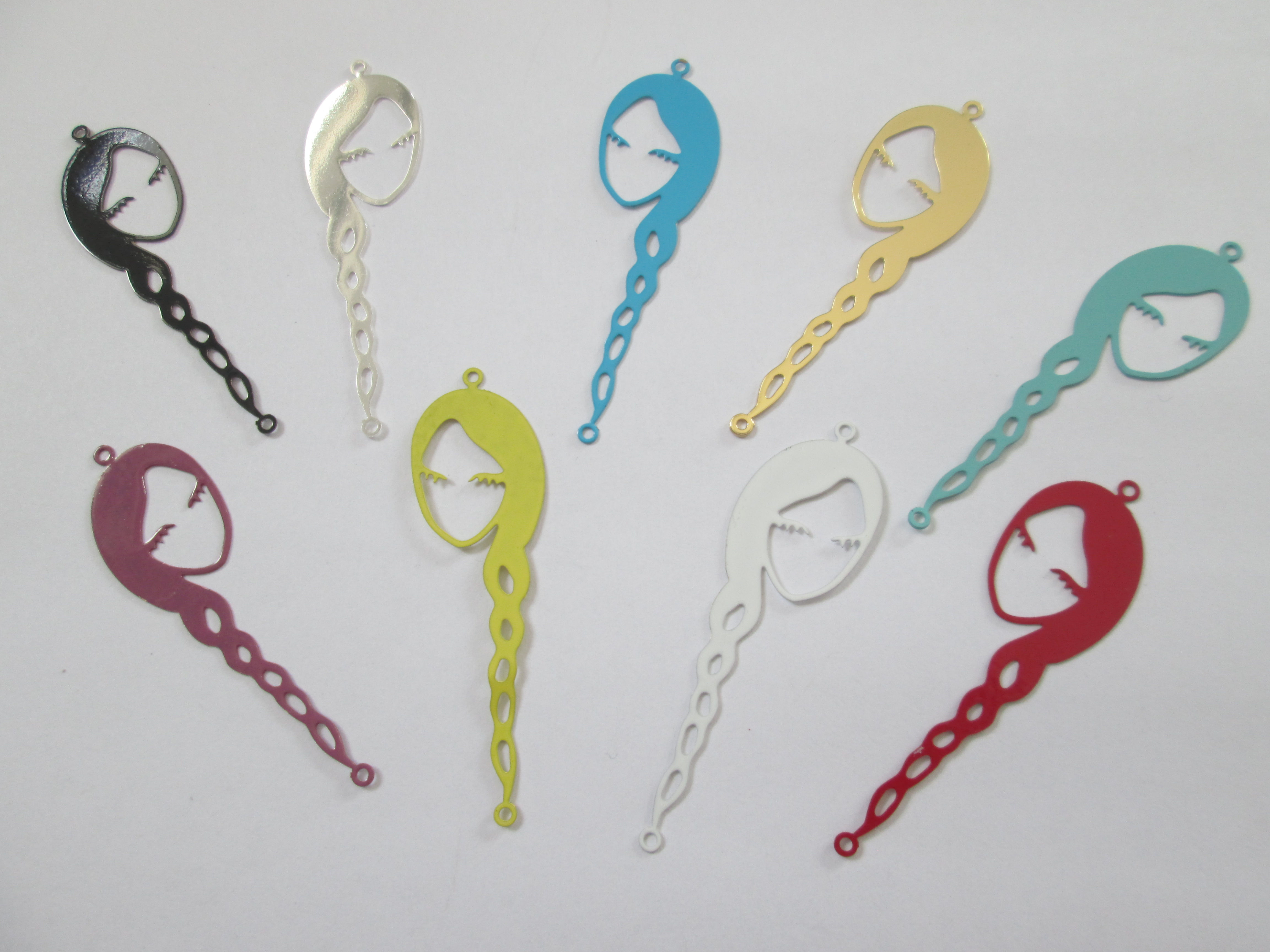 2 woman's braid prints - 49 x 15 mm - brass - 9 colors to choose from