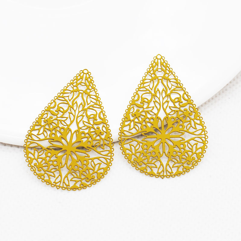 Miniature : 2 estampes gouttes filigranes - 40 x 26 mm -  laiton -  6 coloris