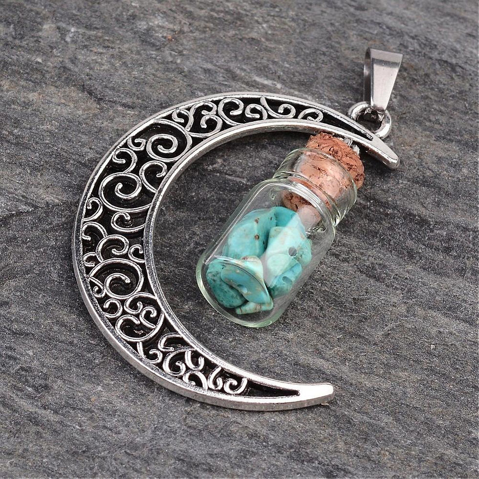 Miniature : pendentif croissant de lune et fiole avec pierre naturelle - laiton - 5 modèles