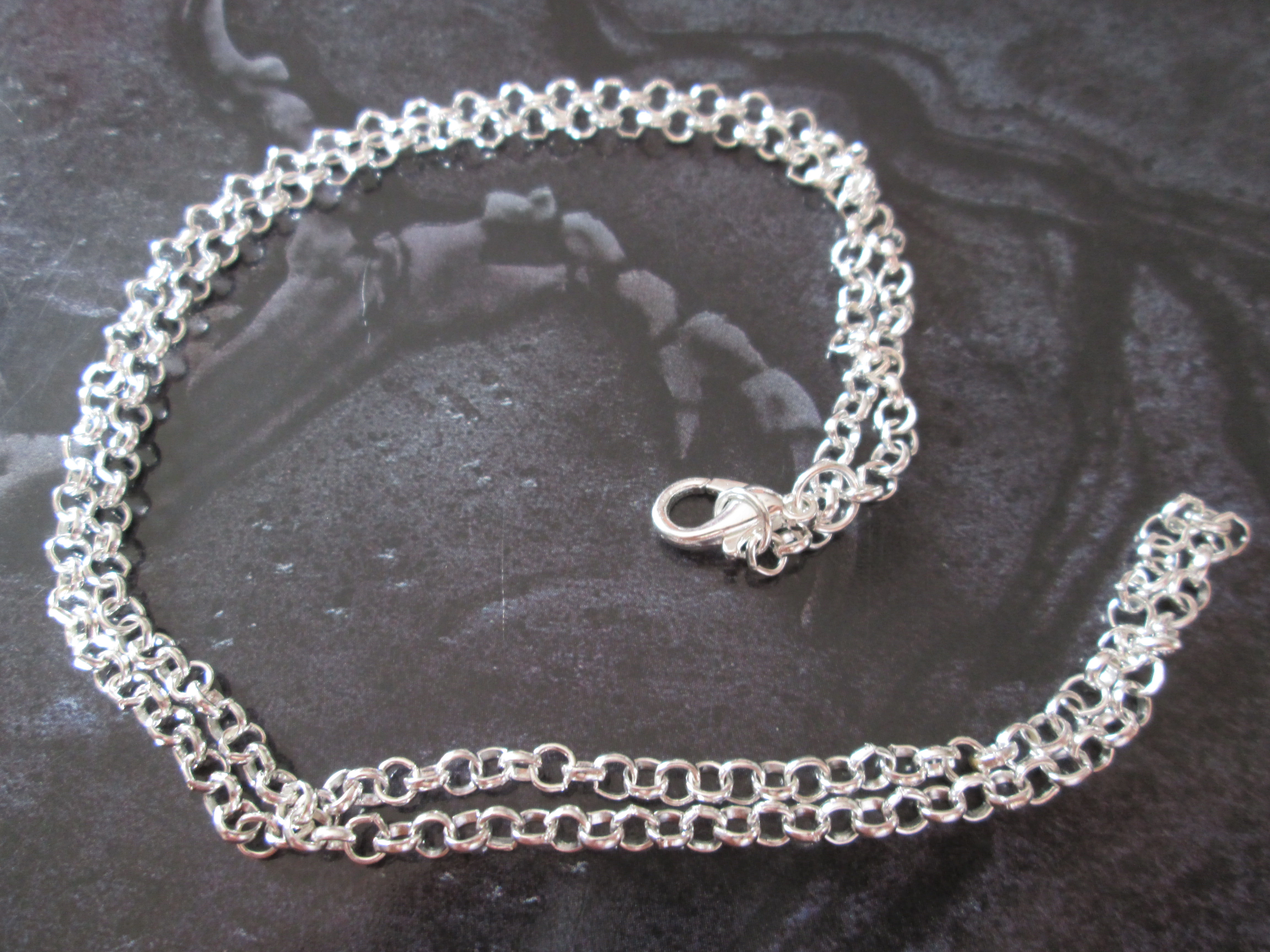 collier 51 cm - 3 x 3 mm - maille rolo - argenté clair - fermeture mousqueton