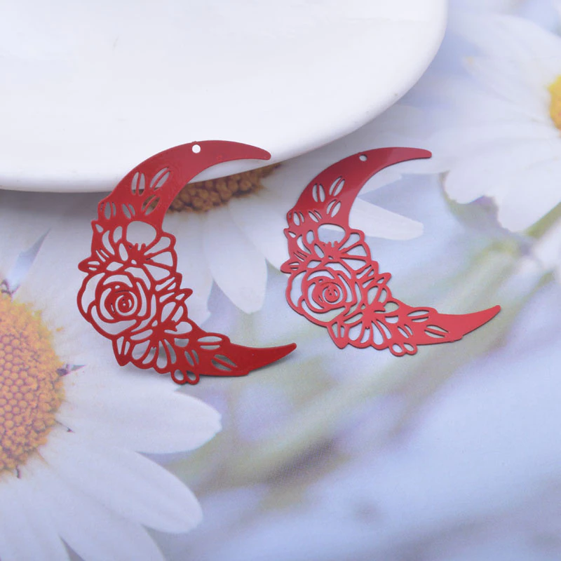Miniatura: 2 estampes croissant de lune fleurs  - 35 x 31 mm - 10 coloris - laiton