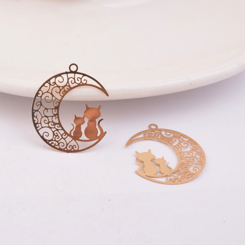 Thumbnail: 2 cat prints - 25 x 21 mm - brass - 10 colors to choose from