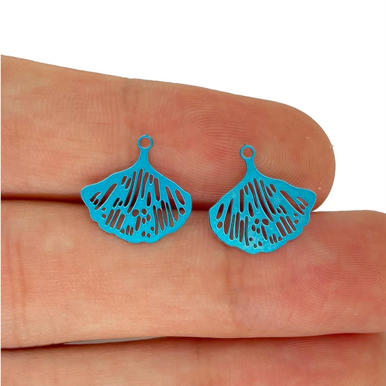 Miniatura: 4 estampes feuille ginkgo - 14 x 13 mm - acier inoxydable coloré  - 14 coloris