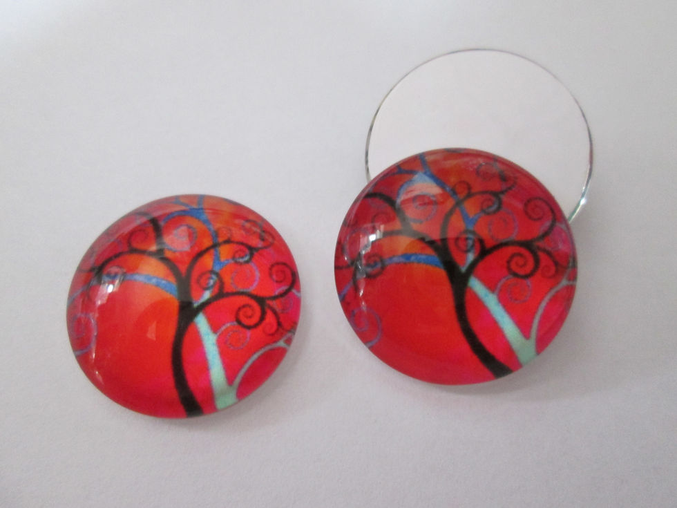 Thumbnail: 20 mm - 2 cabochons ronds arbre de vie - verre imprimé - 9 modèles