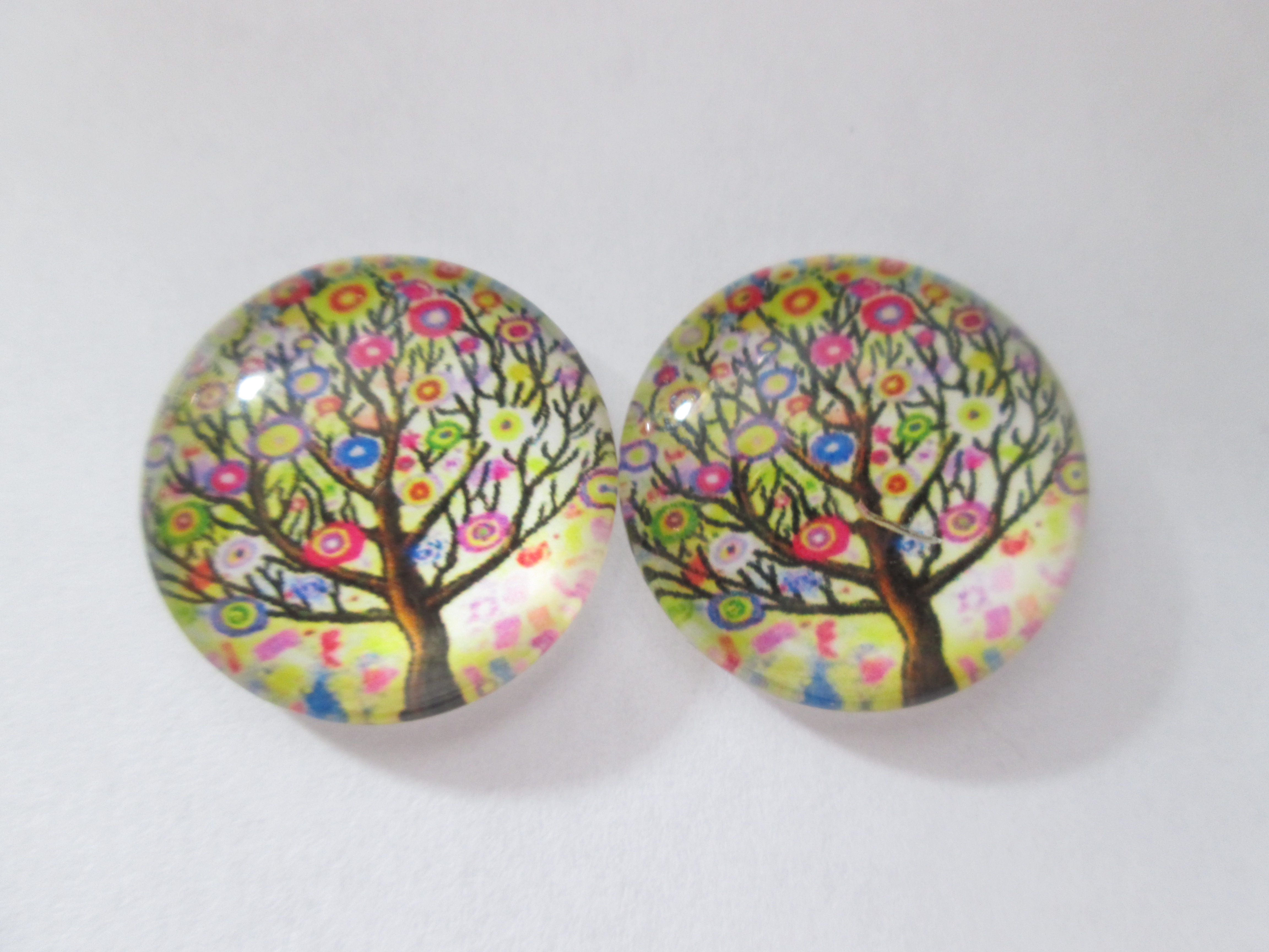 18 mm - 2 cabochons ronds arbre de vie  - verre imprimé