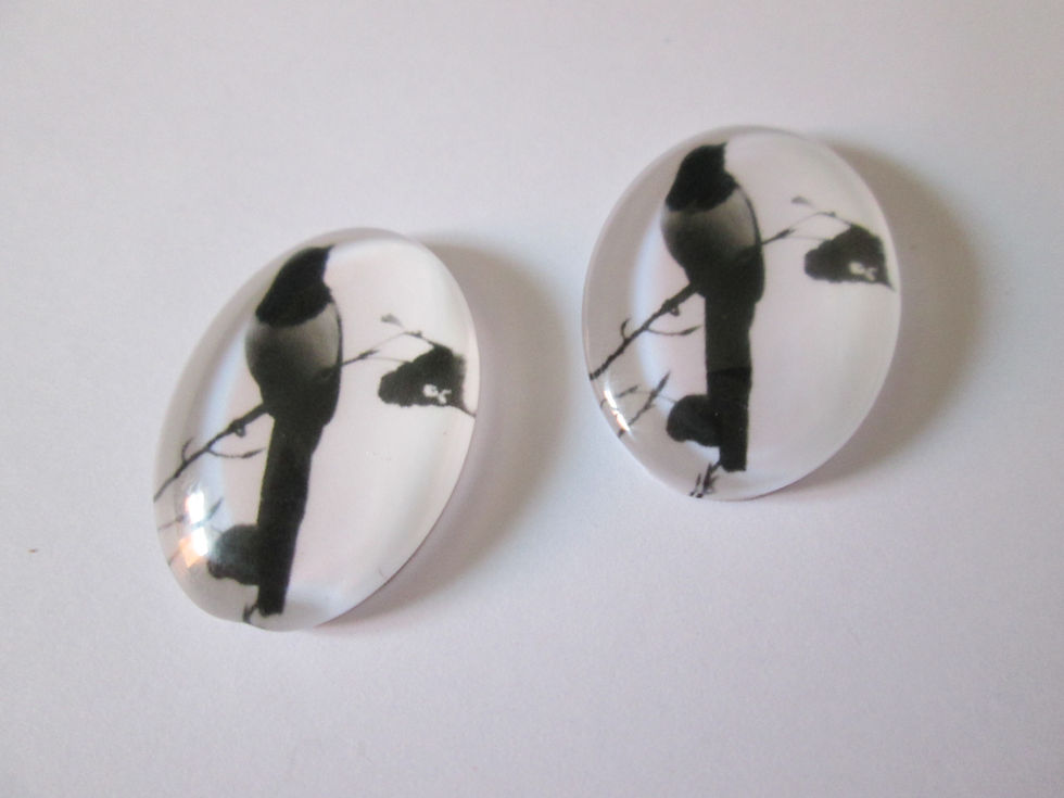 Miniatura: 25 x 18  mm - 2 cabochons verre impression oiseaux  - 12 modèles