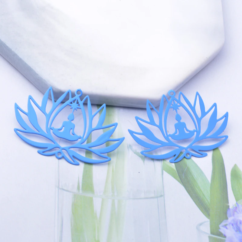 Miniatura: 2 estampes fleur de lotus - 38 x 25 mm - 11 coloris - laiton