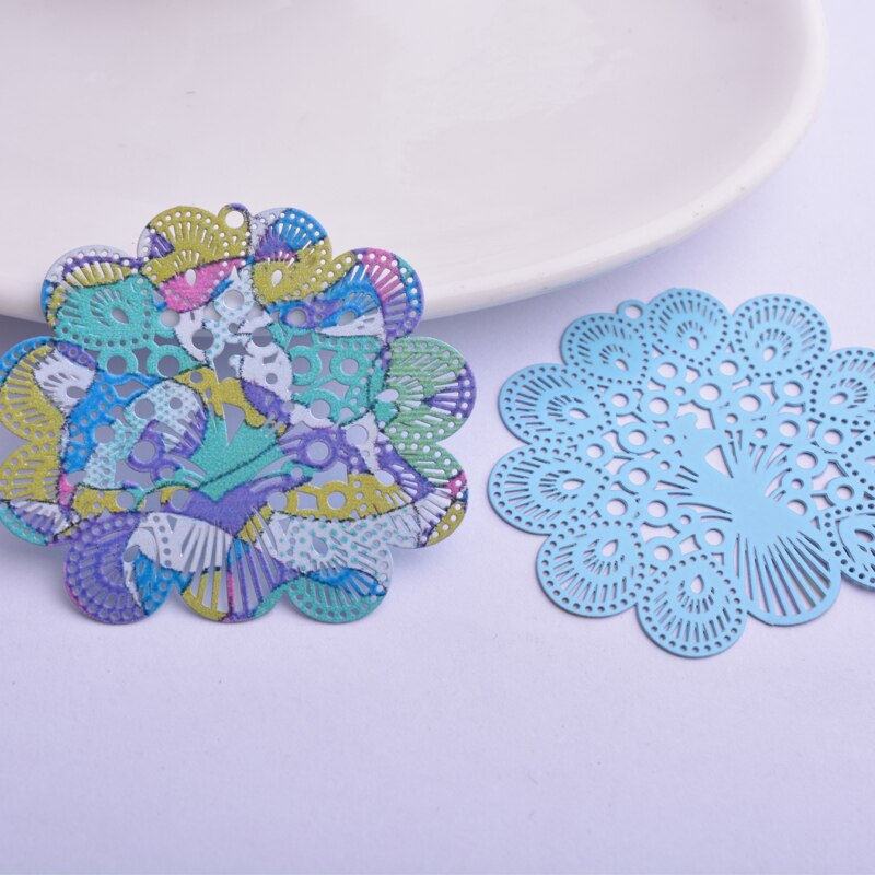 Miniatura: 2 estampes paon - 44 x 39 mm - laiton peint - 3 coloris