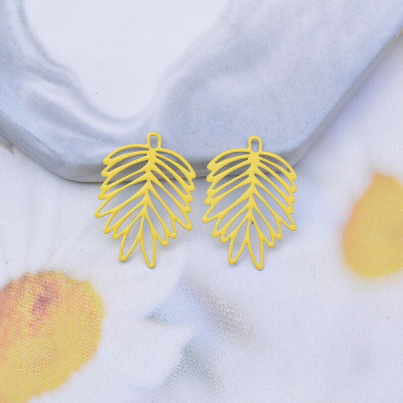 Thumbnail: 2 estampes feuilles de phoenix - 21 x 16 mm - 10 coloris - laiton