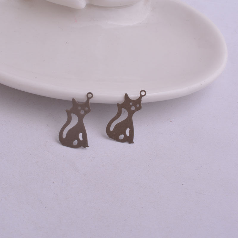 Thumbnail: 2 cat prints - 20 x 11 mm - brass - 10 colors to choose from