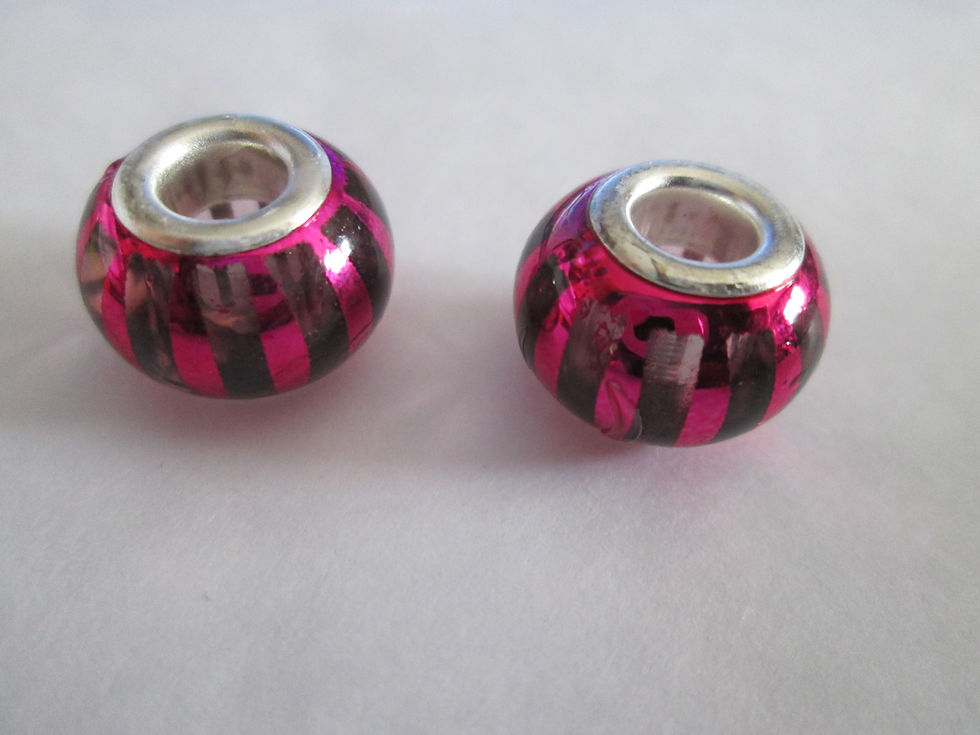 Miniatura: 2 perles européennes rayées - acryliques - 14 x 10 mm - 4 coloris