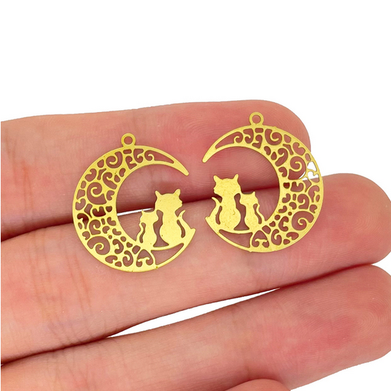 Thumbnail: 2 cat prints - 22 x 19 mm - colored stainless steel - 12 colors