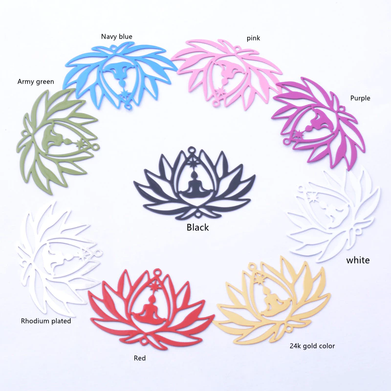 Miniatura: 2 estampes fleur de lotus - 38 x 25 mm - 11 coloris - laiton