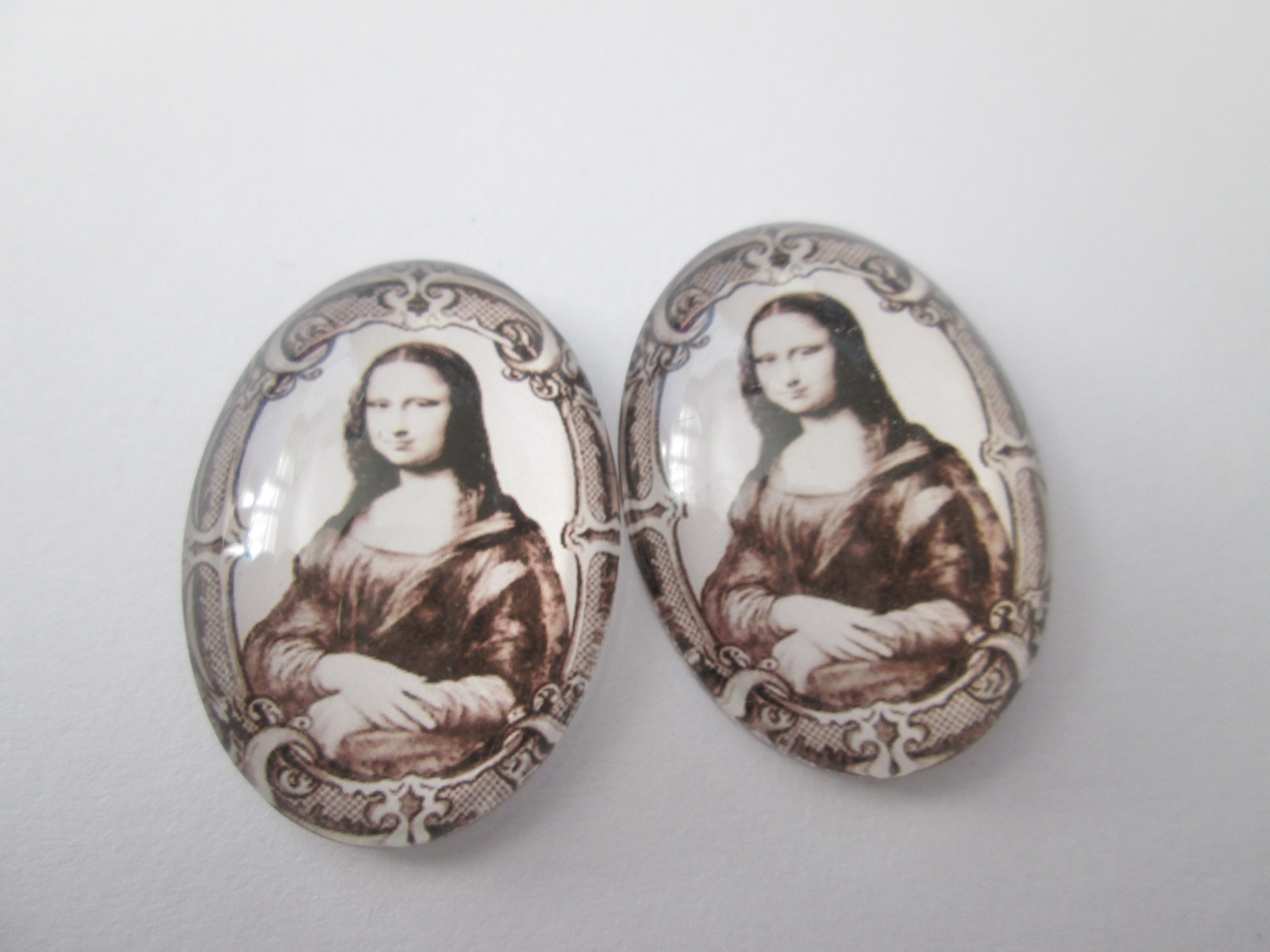 2 cabochons - 25 x 18 mm - Mona Lisa - verre imprimé