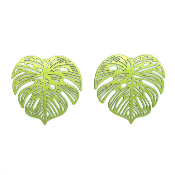 Miniatura: 2 estampes feuilles monstera - 32 mm - acier inoxydable coloré  - 14 coloris