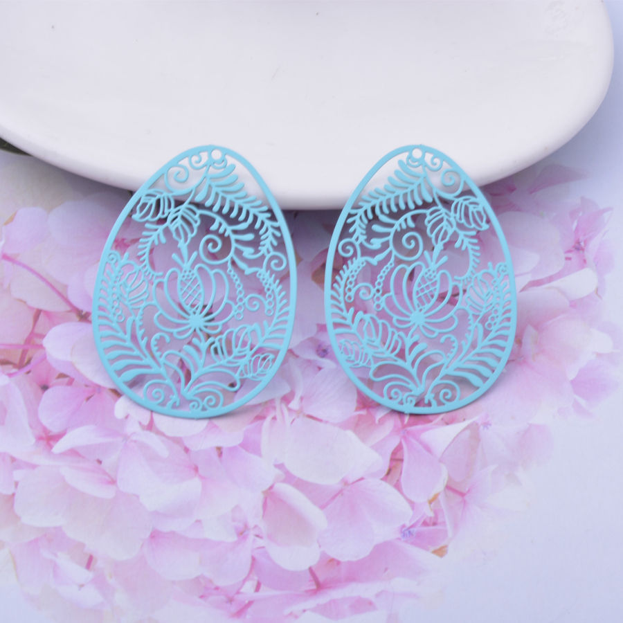 Miniature : 2 estampes ovales motifs feuilles - 40 x 29 mm - 10 coloris - laiton