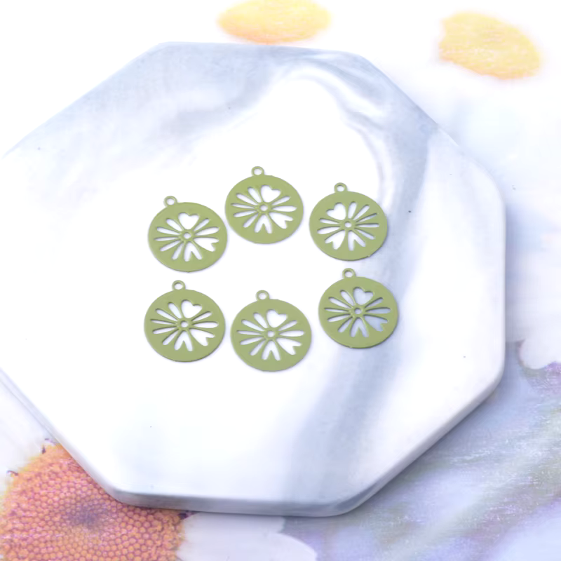 Miniatura: 4 estampes rondes motif feuilles - 16 x 14 mm - 10 coloris - laiton