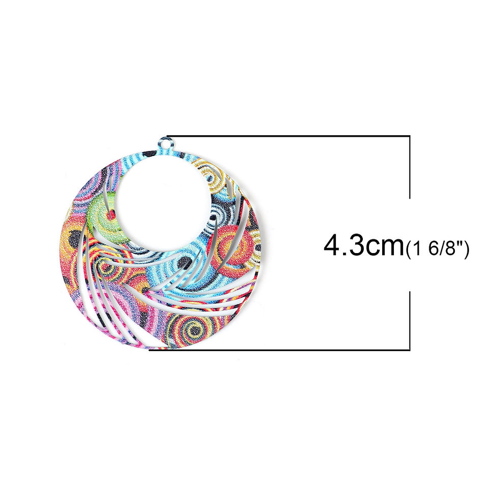 Miniatura: 2 estampes rondes créoles multicolore filigranés en 43 x 40 mm