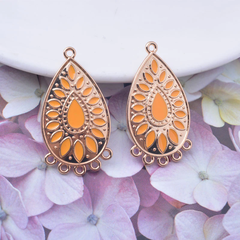 Miniature : 2 supports boucles d'oreilles émaillés - métal or - 35 x 19 mm