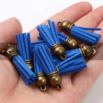 Miniature : 38 mm - 2 pompons - gland - tassel à franges en suédine