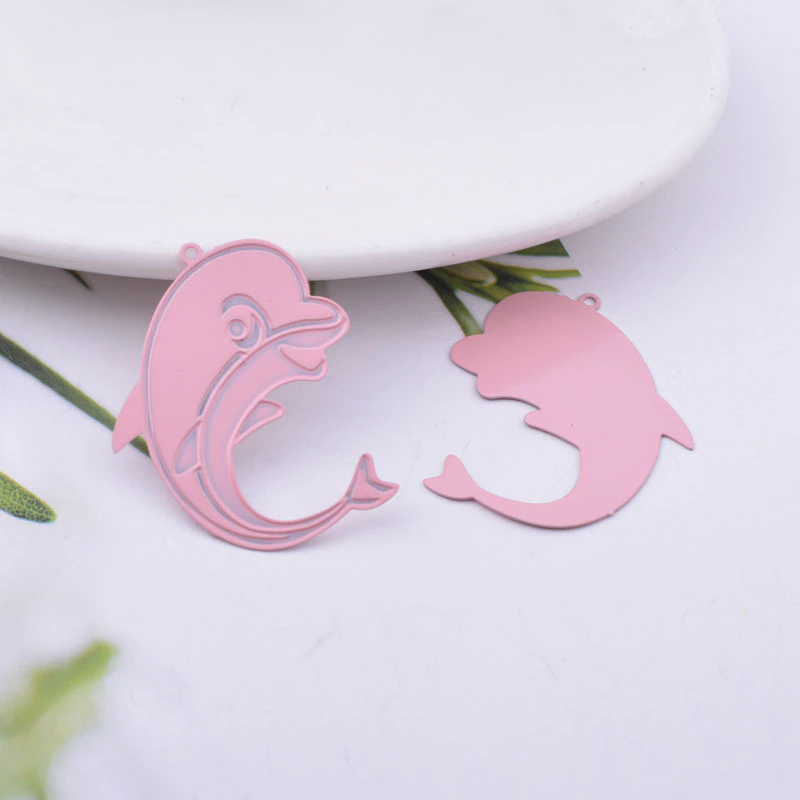 Miniatura: 2 estampes dauphin - 25 x 32 mm - laiton peint - 10 coloris