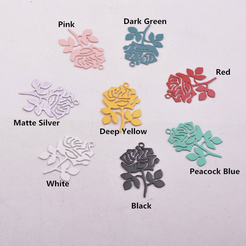 2 estampes fleurs rose - 22 x 15 mm - laiton - 8 coloris au choix