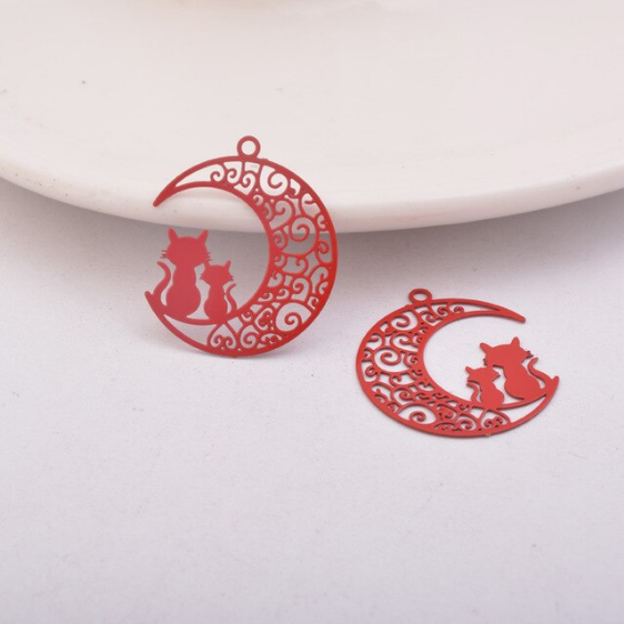 Miniature : 2 estampes chat - 25 x 21 mm - laiton - 10 coloris au choix