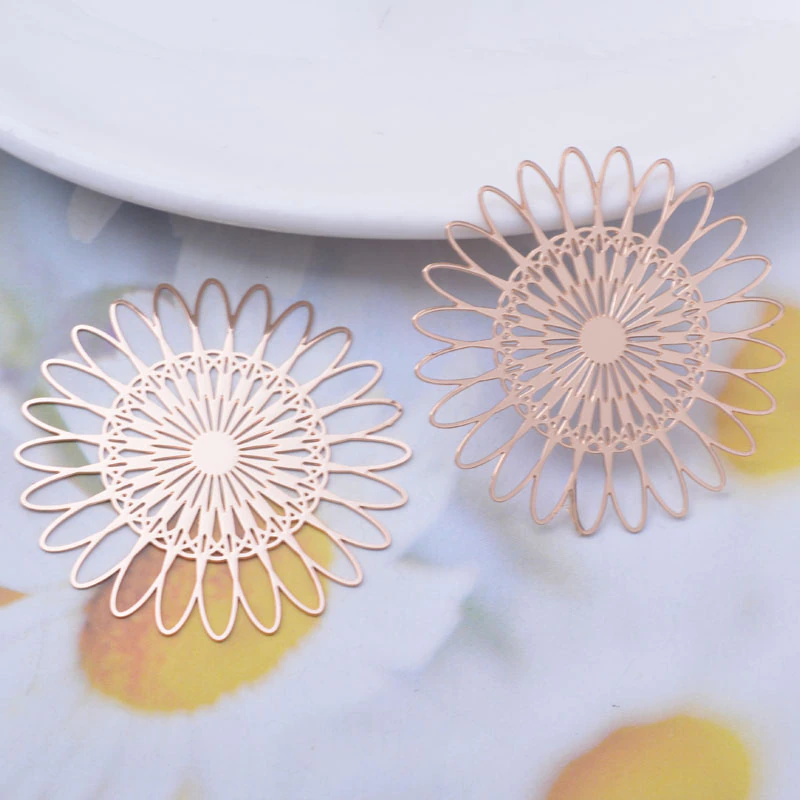 Miniatura: 2 estampes fleurs de tournesol -  38 mm -  laiton -  10 coloris