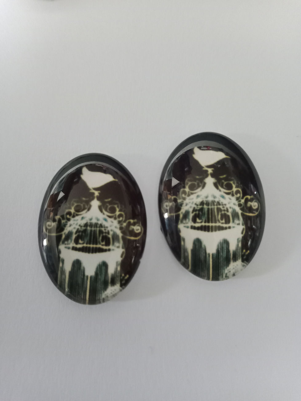 Miniatura: 25 x 18  mm - 2 cabochons verre impression oiseaux  - 12 modèles