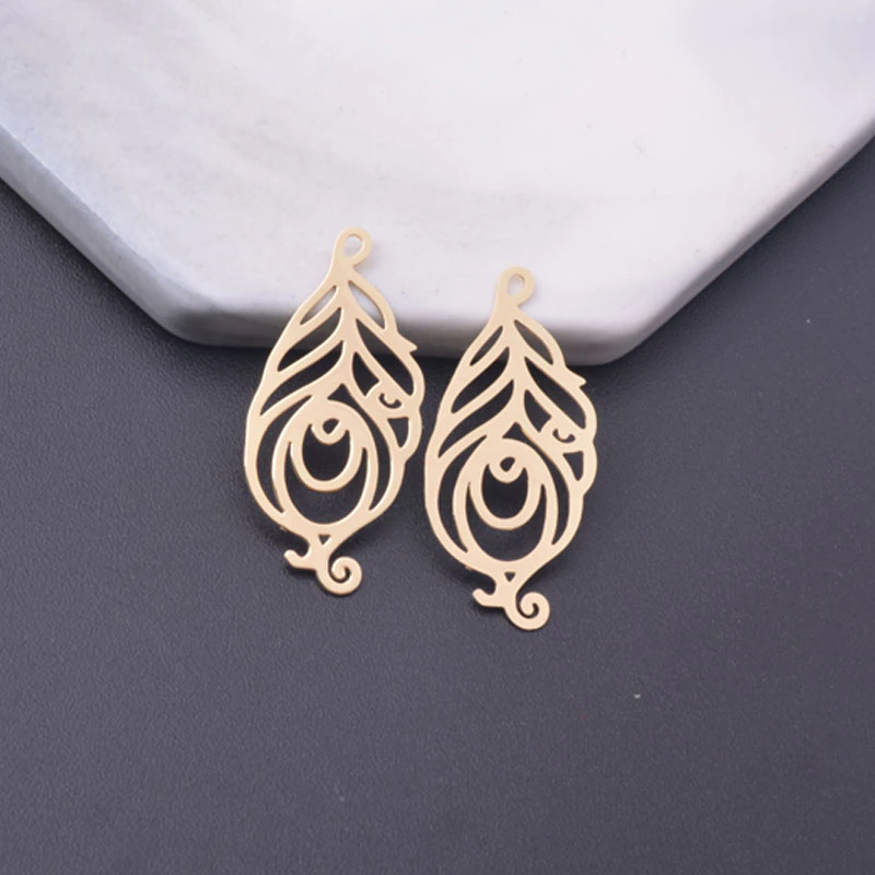 Miniature : 2 estampes plume de paon - 30 x 15 mm - laiton - 10 coloris