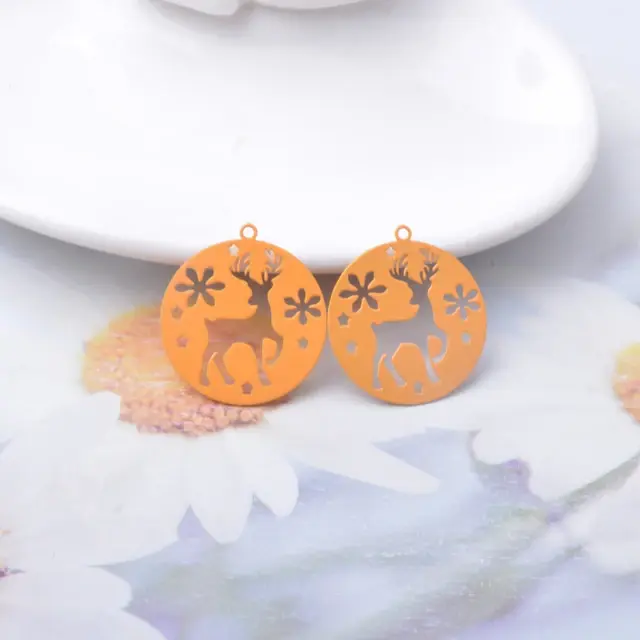 Miniatura: 2 estampes boule de noël renne - 25 x 23 mm - laiton - 10 coloris