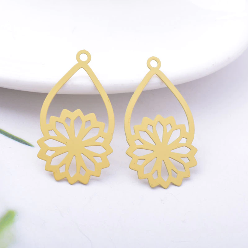 Miniatura: 2 estampes goutte et fleur - 35 x 19 mm - 10 coloris - laiton