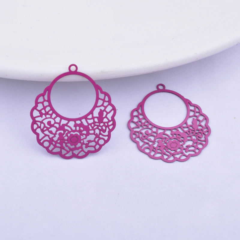 Miniaturbild: 4 estampes rondes filigranes - 23 x 20 mm  - laiton -  10 coloris au choix