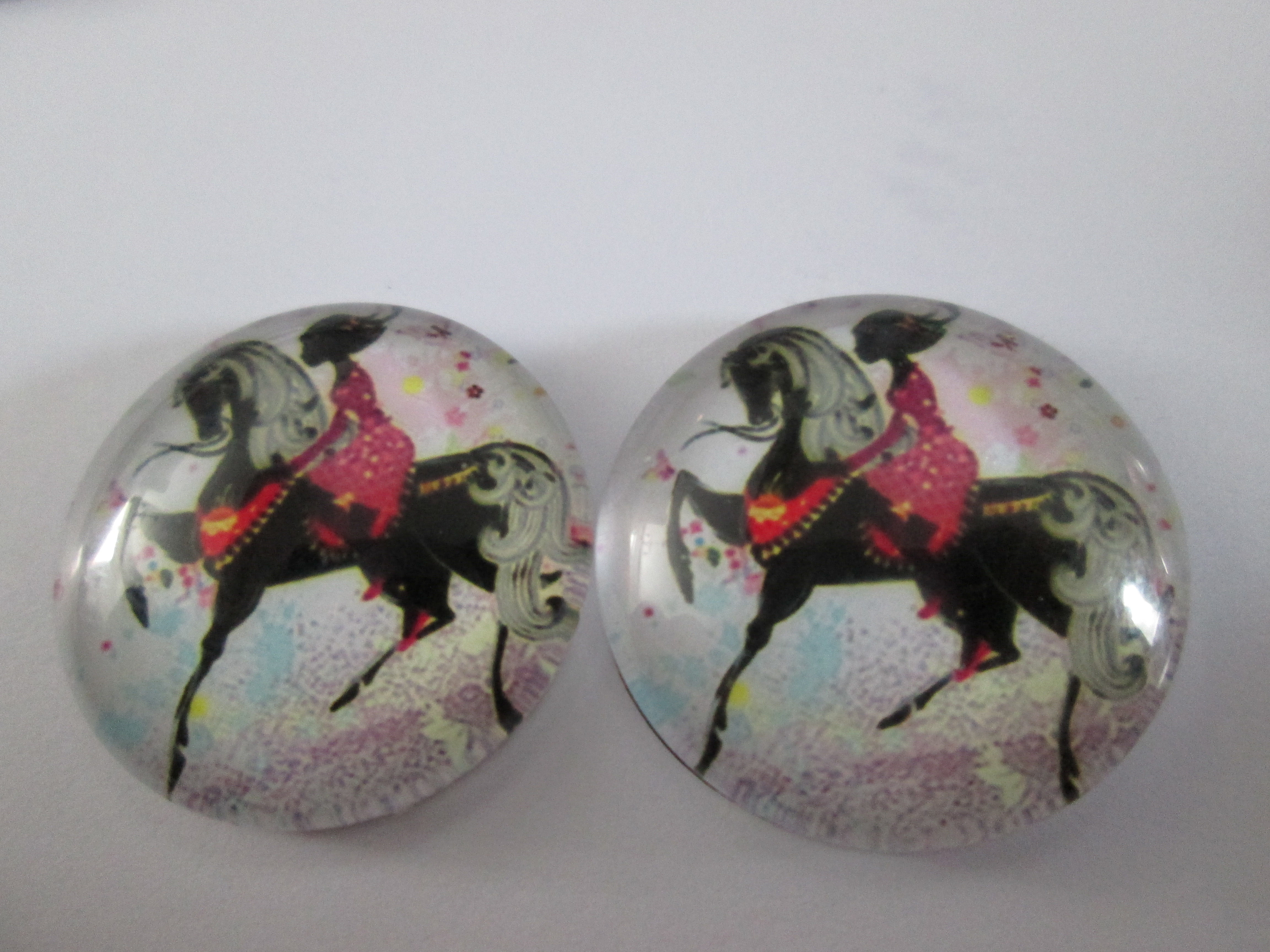 20 mm -  2 cabochons ronds - fée - verre imprimé