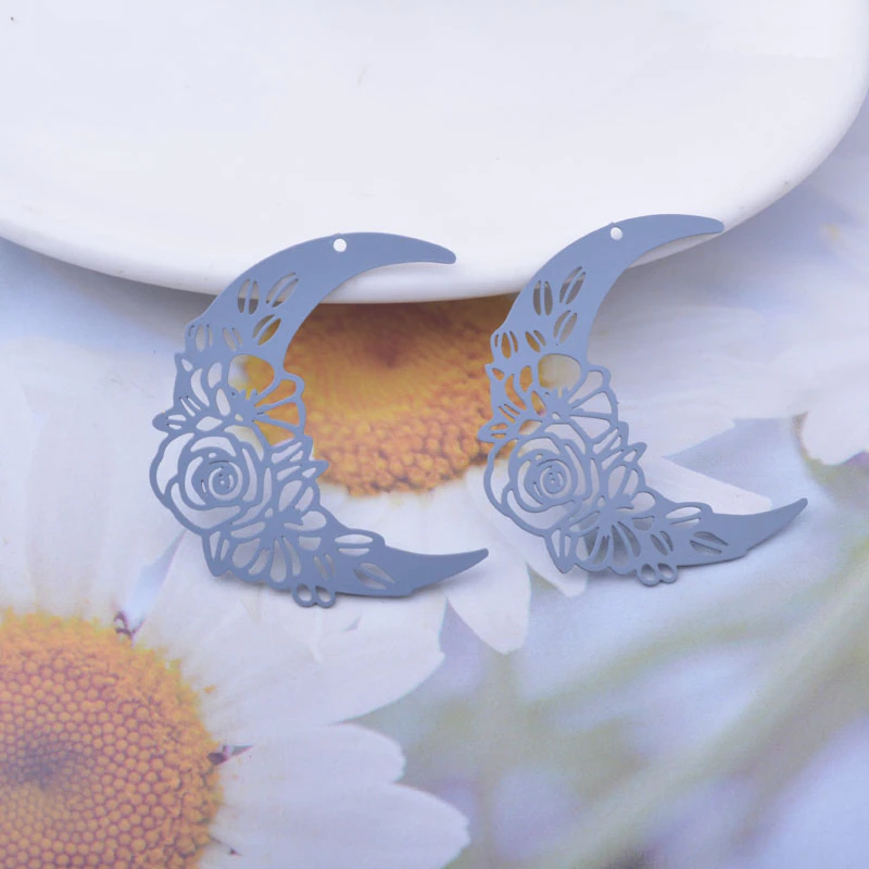 Miniature : 2 estampes croissant de lune fleurs  - 35 x 31 mm - 10 coloris - laiton