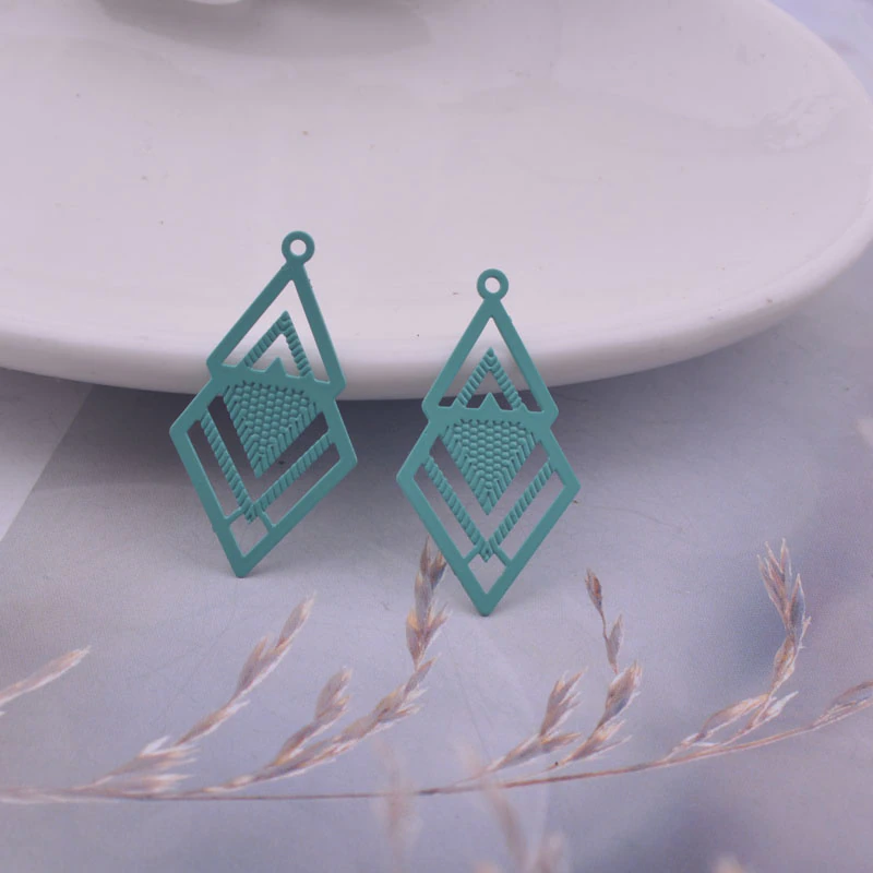 Miniatura: 4 estampes losanges - 27 x 15 mm - laiton peint - 10 coloris au choix