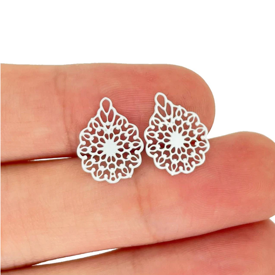 Miniature : 4 estampes fleurs - 15 x 12 mm - acier inoxydable coloré  - 14 coloris