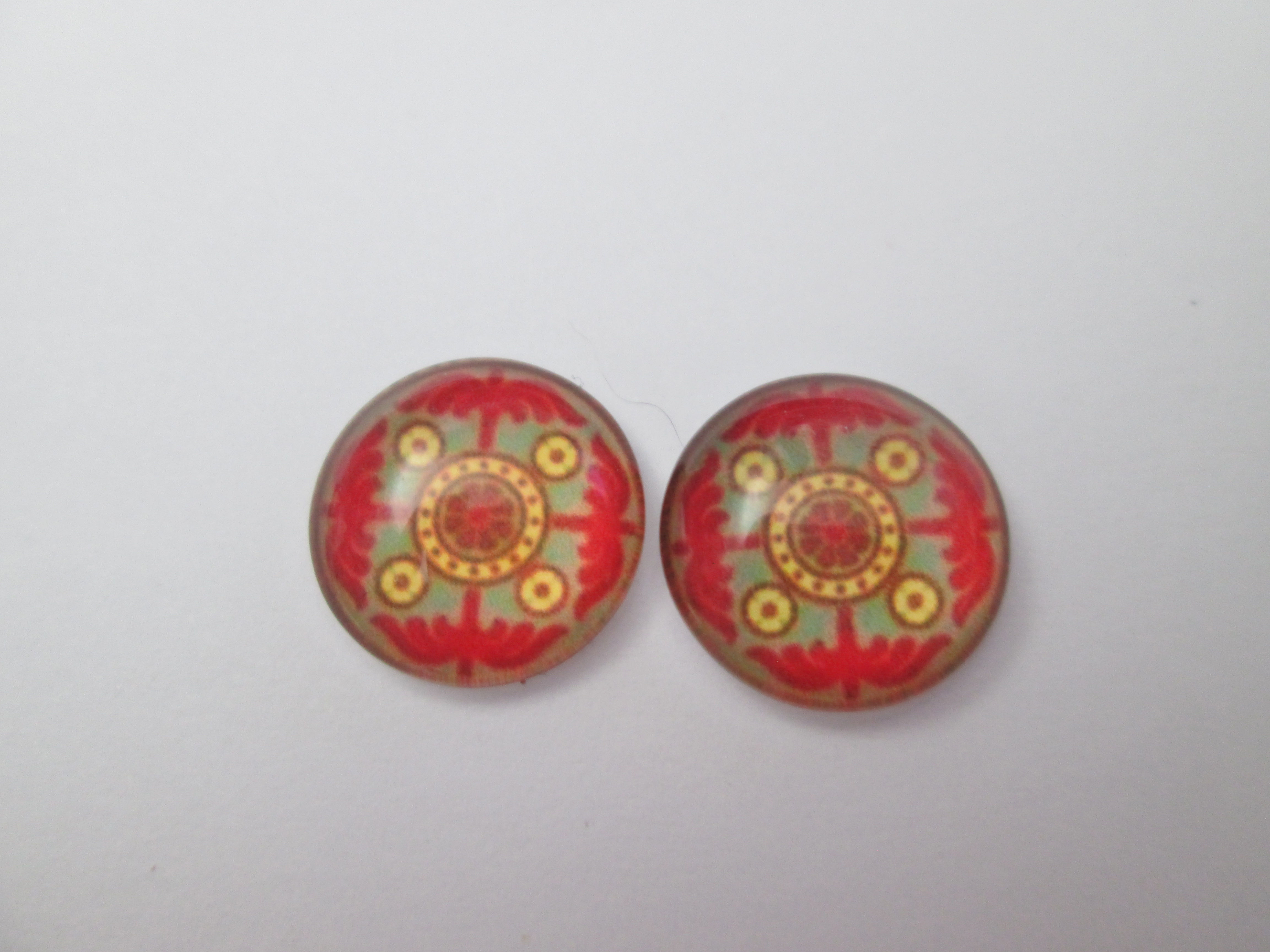 14  mm - 2 cabochons fractales - verre imprimé